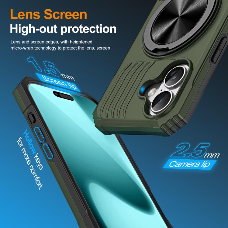 For iPhone 17 Alloy Rotating Holder MagSafe Shockproof Phone Case(Army Green) - iPhone 17 Cases by buy2fix | Online Shopping UK | buy2fix