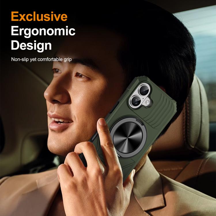 For iPhone 17 Alloy Rotating Holder MagSafe Shockproof Phone Case(Army Green) - iPhone 17 Cases by buy2fix | Online Shopping UK | buy2fix
