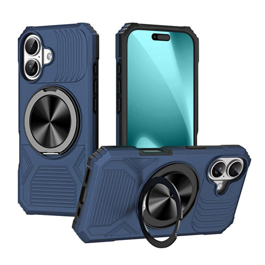For iPhone 17 Alloy Rotating Holder MagSafe Shockproof Phone Case(Blue)