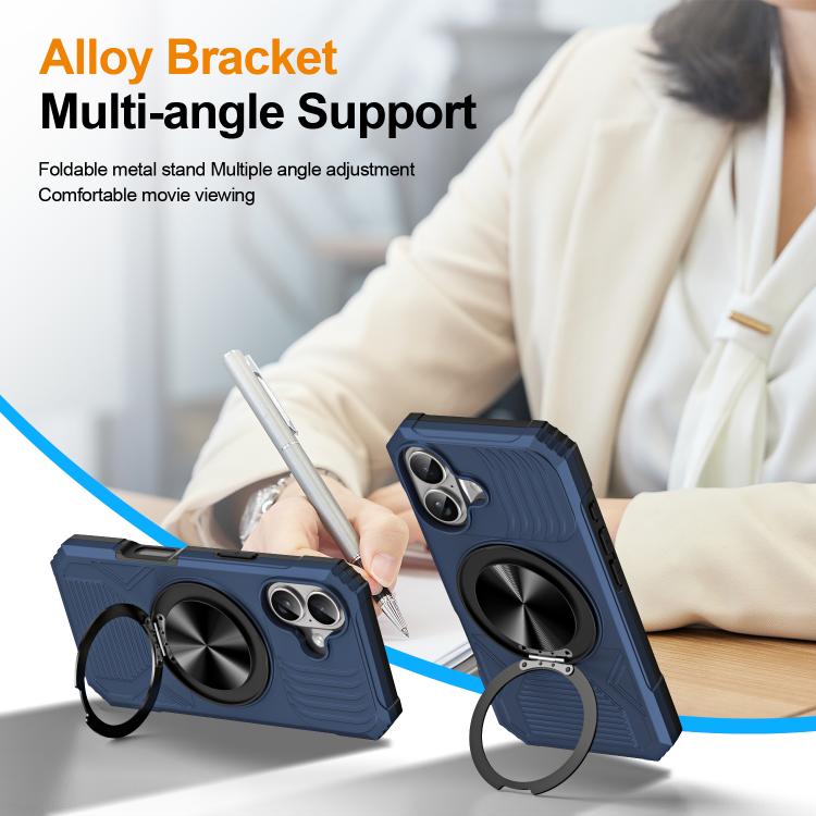 For iPhone 17 Alloy Rotating Holder MagSafe Shockproof Phone Case(Blue) - iPhone 17 Cases by buy2fix | Online Shopping UK | buy2fix