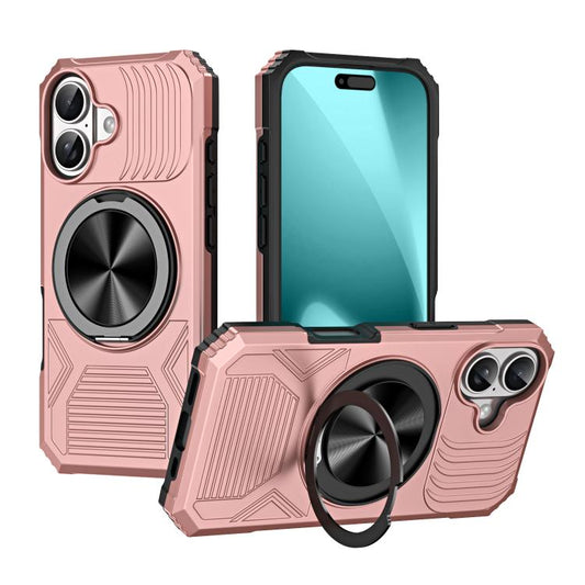 For iPhone 17 Alloy Rotating Holder MagSafe Shockproof Phone Case(Rose Gold) - iPhone 17 Cases by buy2fix | Online Shopping UK | buy2fix