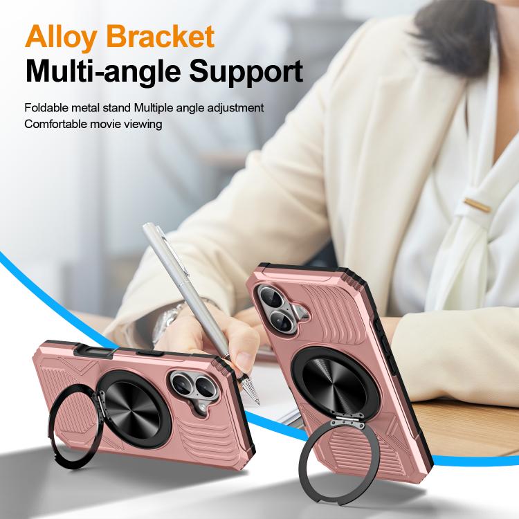 For iPhone 17 Alloy Rotating Holder MagSafe Shockproof Phone Case(Rose Gold) - iPhone 17 Cases by buy2fix | Online Shopping UK | buy2fix
