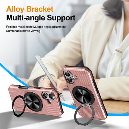 For iPhone 17 Alloy Rotating Holder MagSafe Shockproof Phone Case(Rose Gold) - iPhone 17 Cases by buy2fix | Online Shopping UK | buy2fix