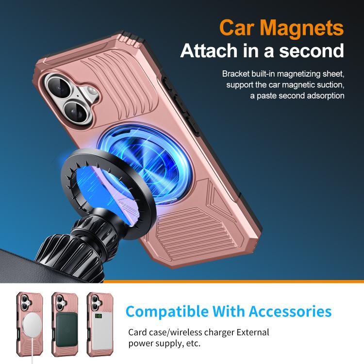 For iPhone 17 Alloy Rotating Holder MagSafe Shockproof Phone Case(Rose Gold) - iPhone 17 Cases by buy2fix | Online Shopping UK | buy2fix