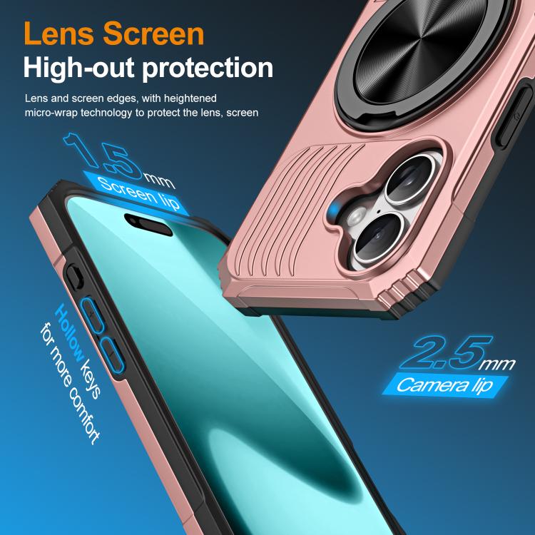 For iPhone 17 Alloy Rotating Holder MagSafe Shockproof Phone Case(Rose Gold) - iPhone 17 Cases by buy2fix | Online Shopping UK | buy2fix