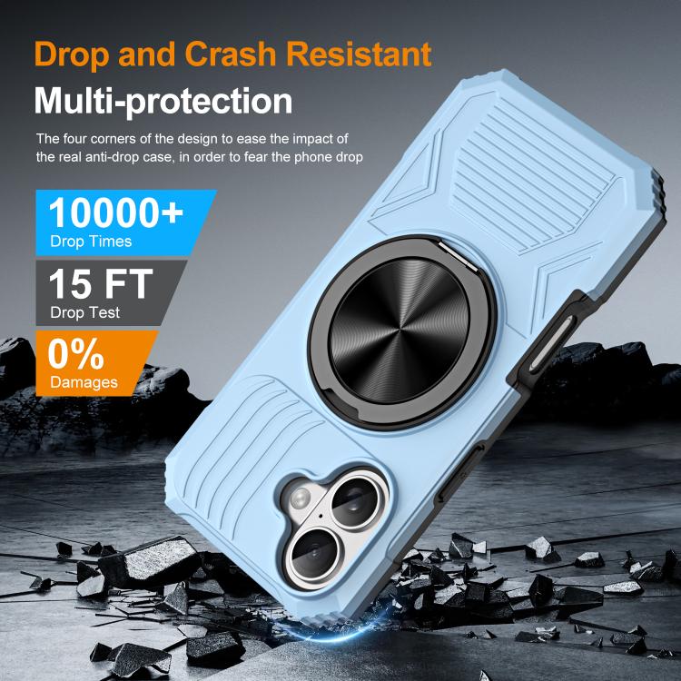 For iPhone 17 Alloy Rotating Holder MagSafe Shockproof Phone Case(Sky Blue) - iPhone 17 Cases by buy2fix | Online Shopping UK | buy2fix