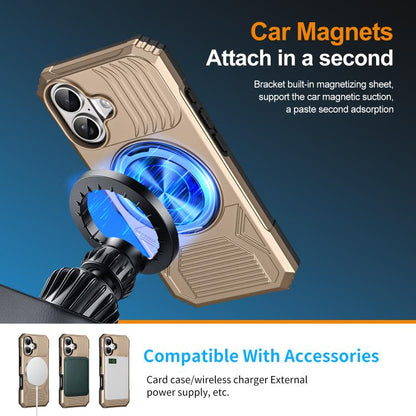 For iPhone 17 Alloy Rotating Holder MagSafe Shockproof Phone Case(Gold) - iPhone 17 Cases by buy2fix | Online Shopping UK | buy2fix