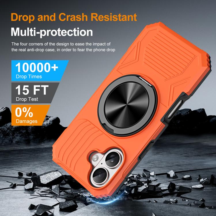 For iPhone 17 Alloy Rotating Holder MagSafe Shockproof Phone Case(Orange) - iPhone 17 Cases by buy2fix | Online Shopping UK | buy2fix