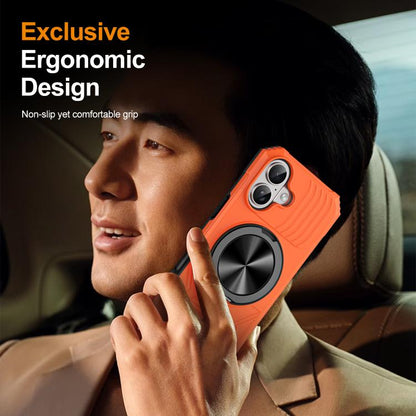 For iPhone 17 Alloy Rotating Holder MagSafe Shockproof Phone Case(Orange) - iPhone 17 Cases by buy2fix | Online Shopping UK | buy2fix