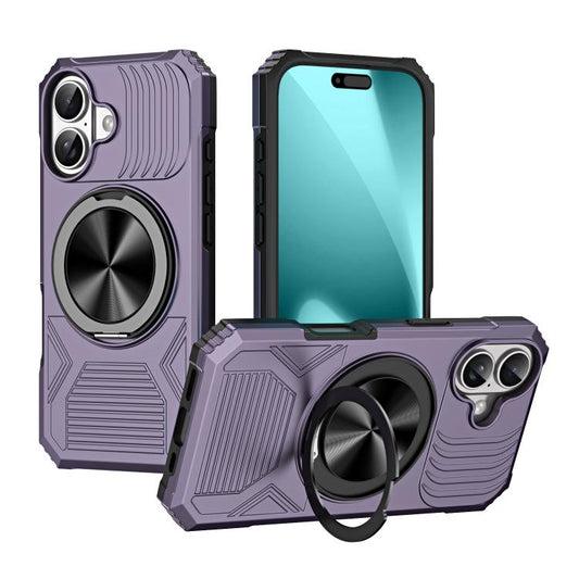 For iPhone 17 Alloy Rotating Holder MagSafe Shockproof Phone Case(Dark Purple) - iPhone 17 Cases by buy2fix | Online Shopping UK | buy2fix