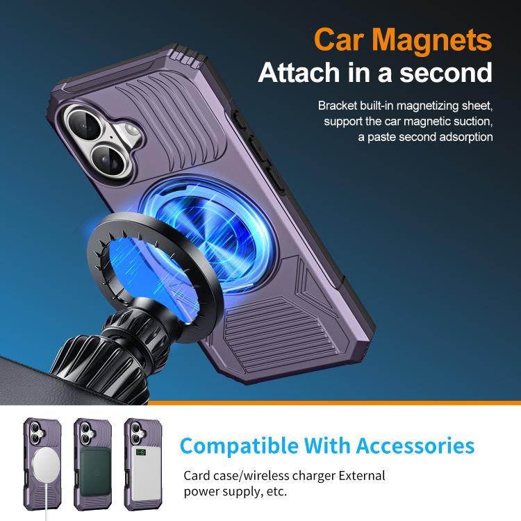 For iPhone 17 Alloy Rotating Holder MagSafe Shockproof Phone Case(Dark Purple) - iPhone 17 Cases by buy2fix | Online Shopping UK | buy2fix