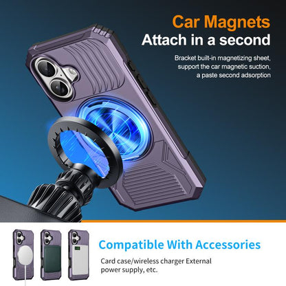 For iPhone 17 Alloy Rotating Holder MagSafe Shockproof Phone Case(Dark Purple) - iPhone 17 Cases by buy2fix | Online Shopping UK | buy2fix