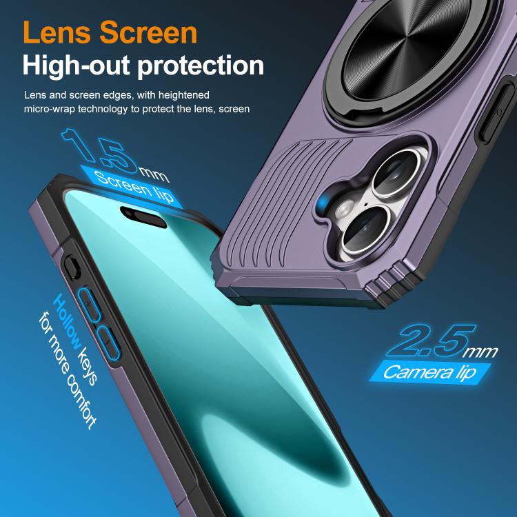 For iPhone 17 Alloy Rotating Holder MagSafe Shockproof Phone Case(Dark Purple) - iPhone 17 Cases by buy2fix | Online Shopping UK | buy2fix
