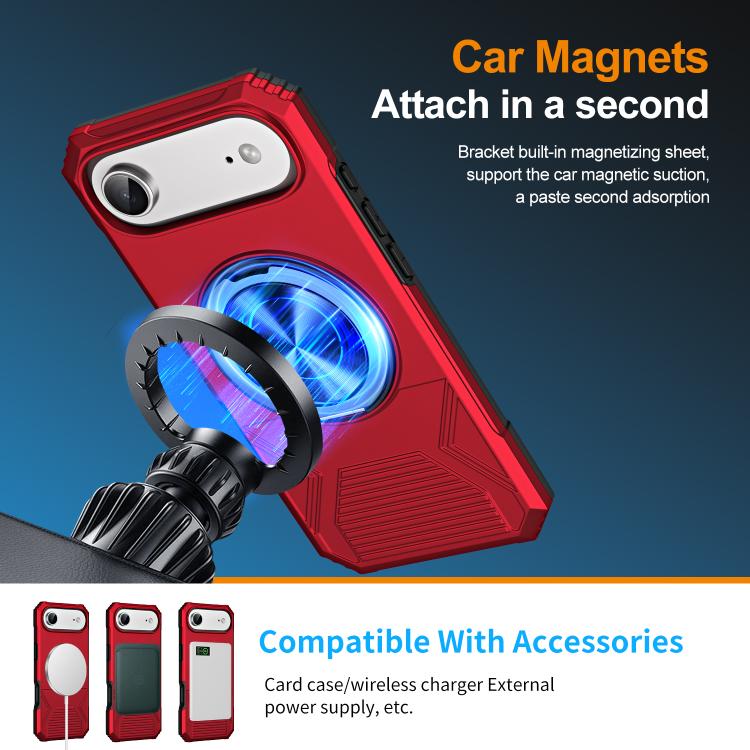For iPhone Air Alloy Rotating Holder MagSafe Shockproof Phone Case(Red) - iPhone Air Cases by buy2fix | Online Shopping UK | buy2fix