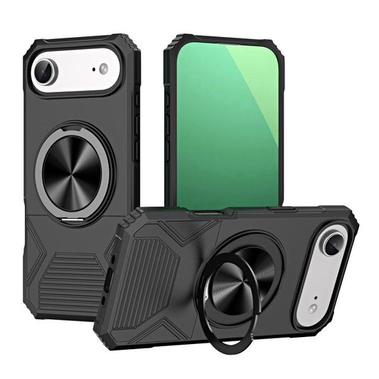 For iPhone Air Alloy Rotating Holder MagSafe Shockproof Phone Case(Black) - iPhone Air Cases by buy2fix | Online Shopping UK | buy2fix
