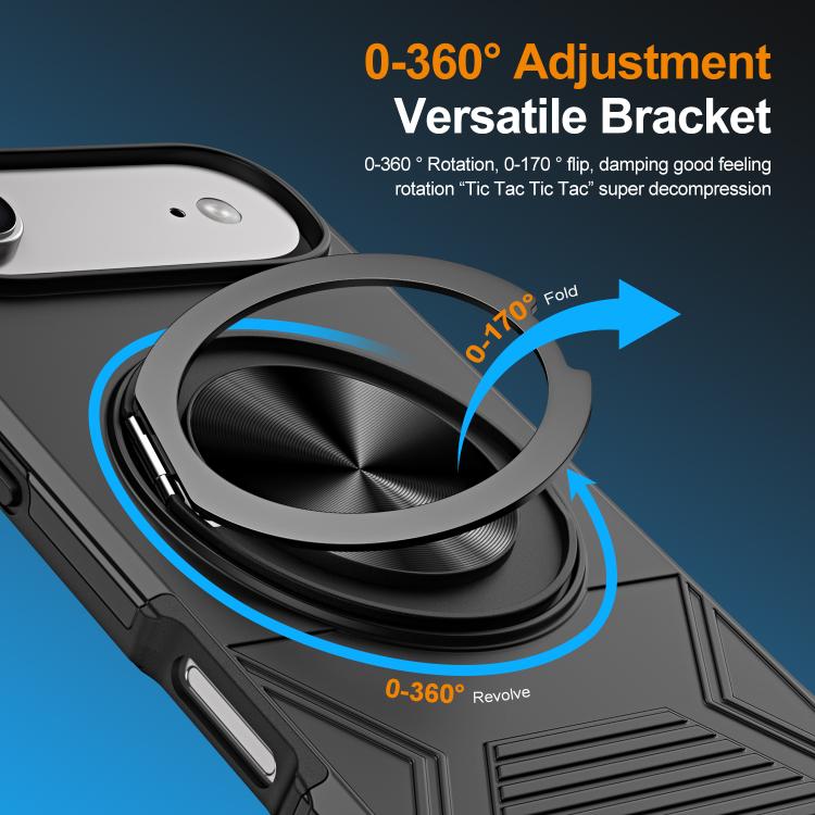 For iPhone Air Alloy Rotating Holder MagSafe Shockproof Phone Case(Black) - iPhone Air Cases by buy2fix | Online Shopping UK | buy2fix