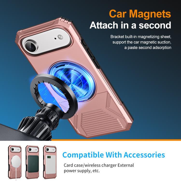 For iPhone Air Alloy Rotating Holder MagSafe Shockproof Phone Case(Rose Gold) - iPhone Air Cases by buy2fix | Online Shopping UK | buy2fix