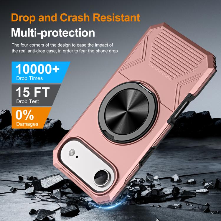 For iPhone Air Alloy Rotating Holder MagSafe Shockproof Phone Case(Rose Gold) - iPhone Air Cases by buy2fix | Online Shopping UK | buy2fix