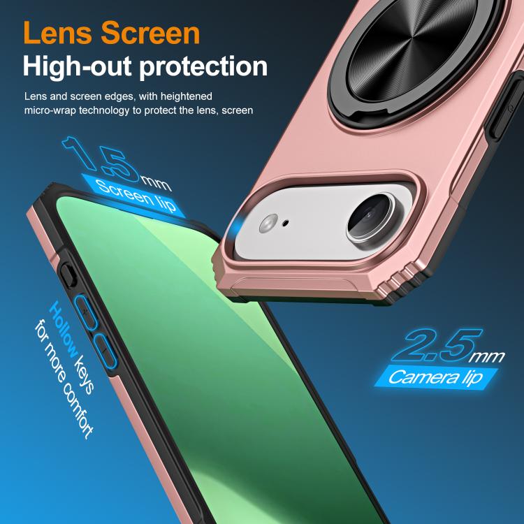 For iPhone Air Alloy Rotating Holder MagSafe Shockproof Phone Case(Rose Gold) - iPhone Air Cases by buy2fix | Online Shopping UK | buy2fix