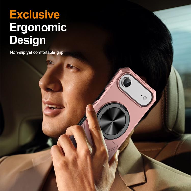 For iPhone Air Alloy Rotating Holder MagSafe Shockproof Phone Case(Rose Gold) - iPhone Air Cases by buy2fix | Online Shopping UK | buy2fix