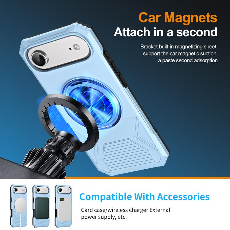 For iPhone Air Alloy Rotating Holder MagSafe Shockproof Phone Case(Sky Blue) - iPhone Air Cases by buy2fix | Online Shopping UK | buy2fix