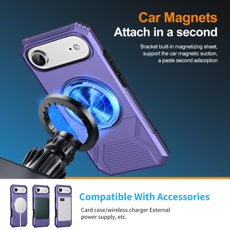 For iPhone Air Alloy Rotating Holder MagSafe Shockproof Phone Case(Violet) - iPhone Air Cases by buy2fix | Online Shopping UK | buy2fix