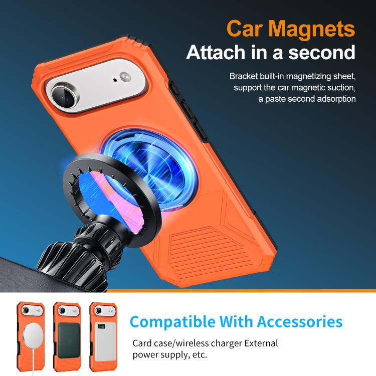 For iPhone Air Alloy Rotating Holder MagSafe Shockproof Phone Case(Orange) - iPhone Air Cases by buy2fix | Online Shopping UK | buy2fix