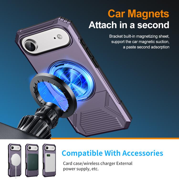 For iPhone Air Alloy Rotating Holder MagSafe Shockproof Phone Case(Dark Purple) - iPhone Air Cases by buy2fix | Online Shopping UK | buy2fix