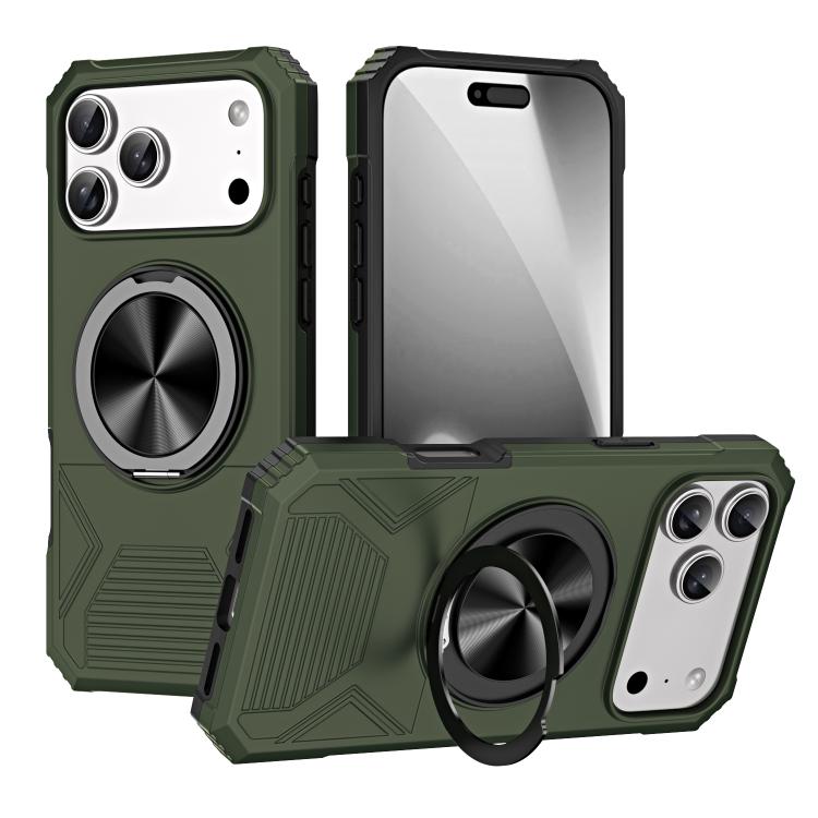 For iPhone 17 Pro Alloy Rotating Holder MagSafe Shockproof Phone Case(Army Green) - iPhone 17 Pro Cases by buy2fix | Online Shopping UK | buy2fix