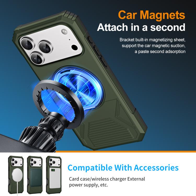 For iPhone 17 Pro Alloy Rotating Holder MagSafe Shockproof Phone Case(Army Green) - iPhone 17 Pro Cases by buy2fix | Online Shopping UK | buy2fix