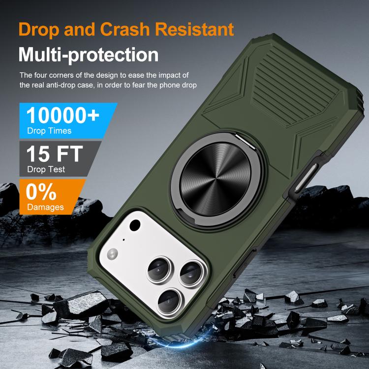 For iPhone 17 Pro Alloy Rotating Holder MagSafe Shockproof Phone Case(Army Green) - iPhone 17 Pro Cases by buy2fix | Online Shopping UK | buy2fix