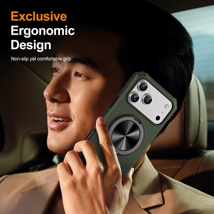 For iPhone 17 Pro Alloy Rotating Holder MagSafe Shockproof Phone Case(Army Green) - iPhone 17 Pro Cases by buy2fix | Online Shopping UK | buy2fix