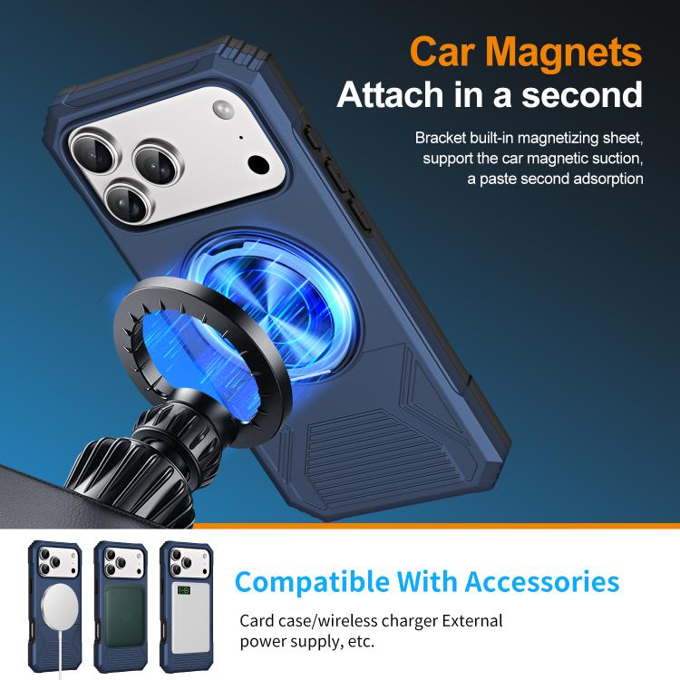 For iPhone 17 Pro Alloy Rotating Holder MagSafe Shockproof Phone Case(Blue) - iPhone 17 Pro Cases by buy2fix | Online Shopping UK | buy2fix