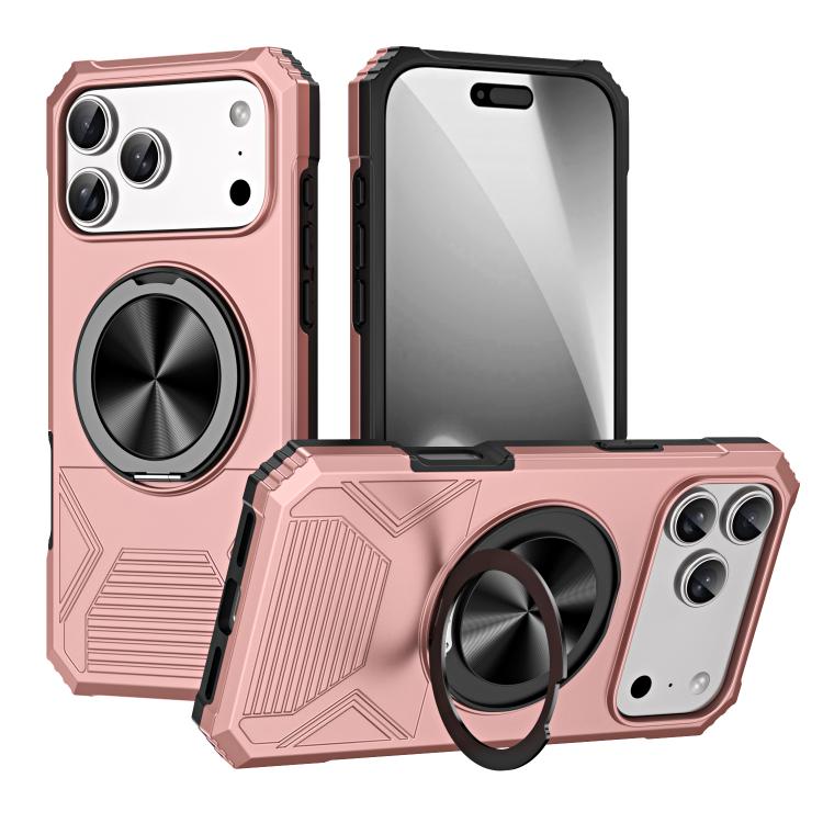 For iPhone 17 Pro Alloy Rotating Holder MagSafe Shockproof Phone Case(Rose Gold) - iPhone 17 Pro Cases by buy2fix | Online Shopping UK | buy2fix