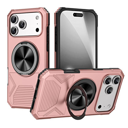 For iPhone 17 Pro Alloy Rotating Holder MagSafe Shockproof Phone Case(Rose Gold) - iPhone 17 Pro Cases by buy2fix | Online Shopping UK | buy2fix