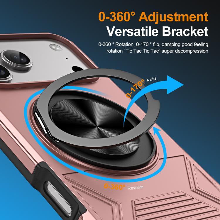 For iPhone 17 Pro Alloy Rotating Holder MagSafe Shockproof Phone Case(Rose Gold) - iPhone 17 Pro Cases by buy2fix | Online Shopping UK | buy2fix