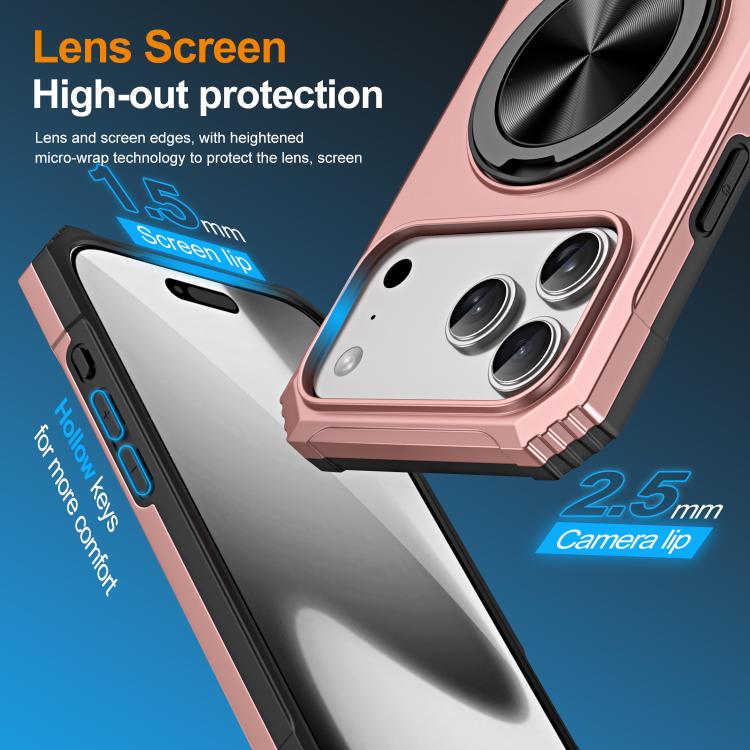 For iPhone 17 Pro Alloy Rotating Holder MagSafe Shockproof Phone Case(Rose Gold) - iPhone 17 Pro Cases by buy2fix | Online Shopping UK | buy2fix
