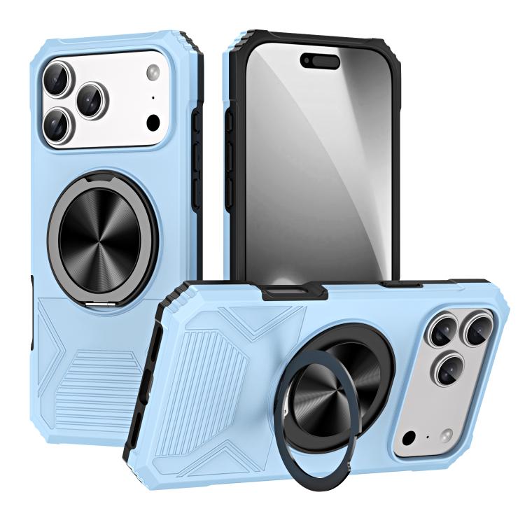 For iPhone 17 Pro Alloy Rotating Holder MagSafe Shockproof Phone Case(Sky Blue) - iPhone 17 Pro Cases by buy2fix | Online Shopping UK | buy2fix
