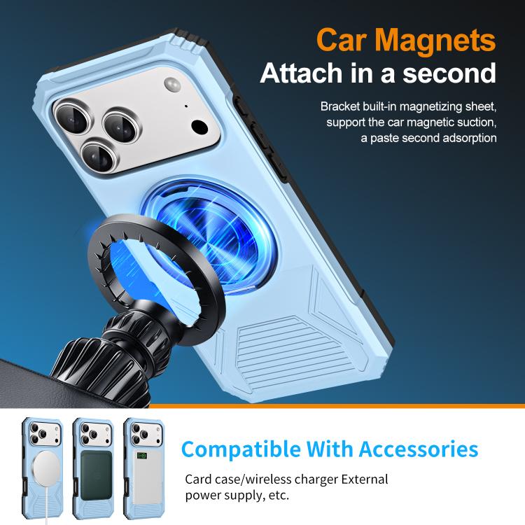 For iPhone 17 Pro Alloy Rotating Holder MagSafe Shockproof Phone Case(Sky Blue) - iPhone 17 Pro Cases by buy2fix | Online Shopping UK | buy2fix