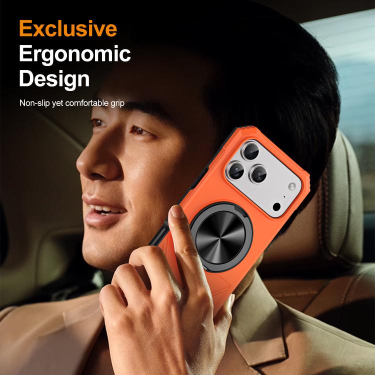 For iPhone 17 Pro Alloy Rotating Holder MagSafe Shockproof Phone Case(Orange) - iPhone 17 Pro Cases by buy2fix | Online Shopping UK | buy2fix