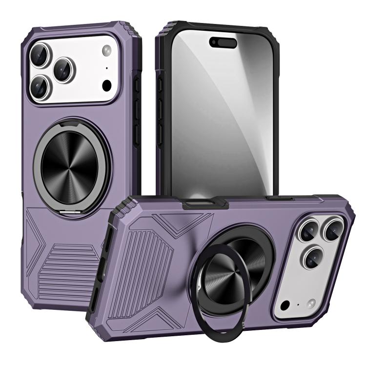 For iPhone 17 Pro Alloy Rotating Holder MagSafe Shockproof Phone Case(Dark Purple) - iPhone 17 Pro Cases by buy2fix | Online Shopping UK | buy2fix