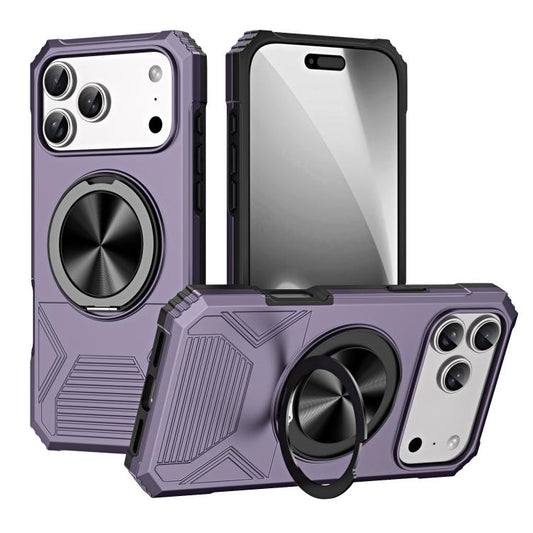 For iPhone 17 Pro Alloy Rotating Holder MagSafe Shockproof Phone Case(Dark Purple) - iPhone 17 Pro Cases by buy2fix | Online Shopping UK | buy2fix
