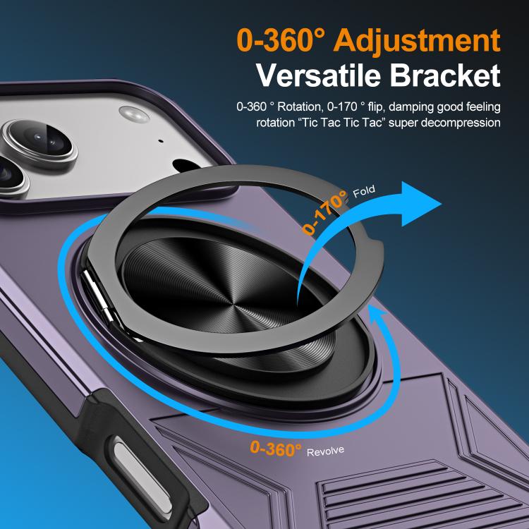 For iPhone 17 Pro Alloy Rotating Holder MagSafe Shockproof Phone Case(Dark Purple) - iPhone 17 Pro Cases by buy2fix | Online Shopping UK | buy2fix