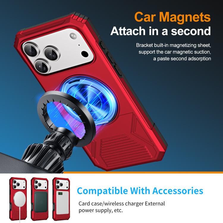 For iPhone 17 Pro Max Alloy Rotating Holder MagSafe Shockproof Phone Case(Red) - iPhone 17 Pro Max Cases by buy2fix | Online Shopping UK | buy2fix
