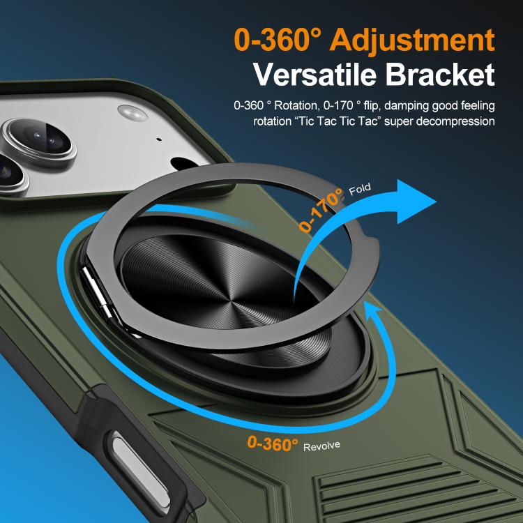 For iPhone 17 Pro Max Alloy Rotating Holder MagSafe Shockproof Phone Case(Army Green) - iPhone 17 Pro Max Cases by buy2fix | Online Shopping UK | buy2fix