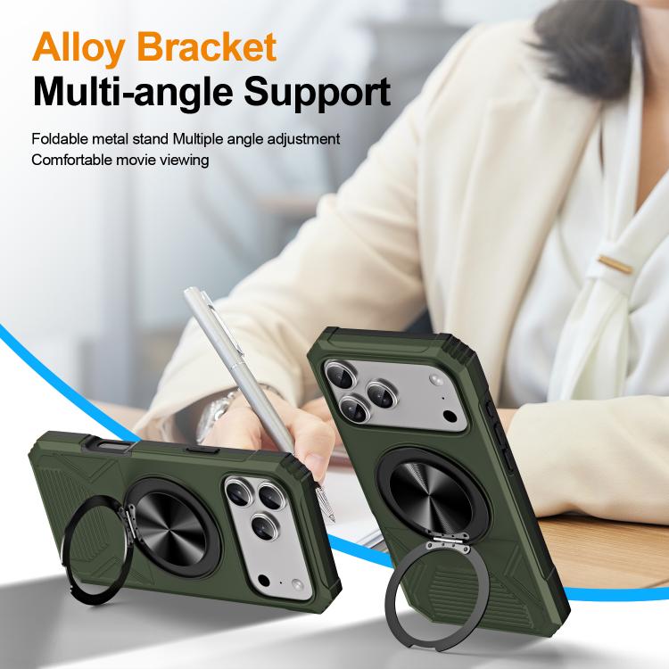 For iPhone 17 Pro Max Alloy Rotating Holder MagSafe Shockproof Phone Case(Army Green) - iPhone 17 Pro Max Cases by buy2fix | Online Shopping UK | buy2fix