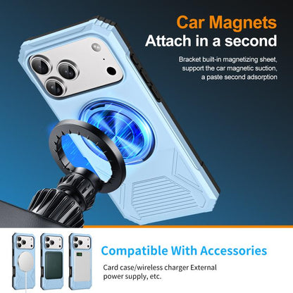 For iPhone 17 Pro Max Alloy Rotating Holder MagSafe Shockproof Phone Case(Sky Blue) - iPhone 17 Pro Max Cases by buy2fix | Online Shopping UK | buy2fix