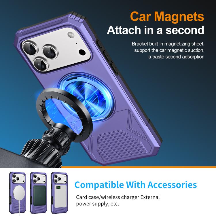 For iPhone 17 Pro Max Alloy Rotating Holder MagSafe Shockproof Phone Case(Violet) - iPhone 17 Pro Max Cases by buy2fix | Online Shopping UK | buy2fix