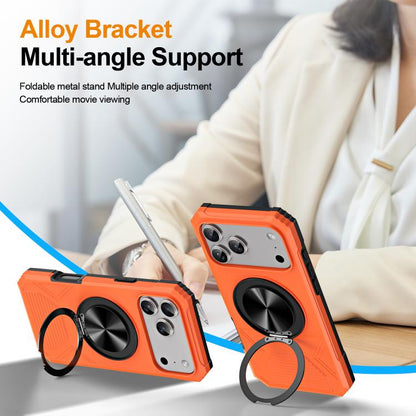 For iPhone 17 Pro Max Alloy Rotating Holder MagSafe Shockproof Phone Case(Orange) - iPhone 17 Pro Max Cases by buy2fix | Online Shopping UK | buy2fix