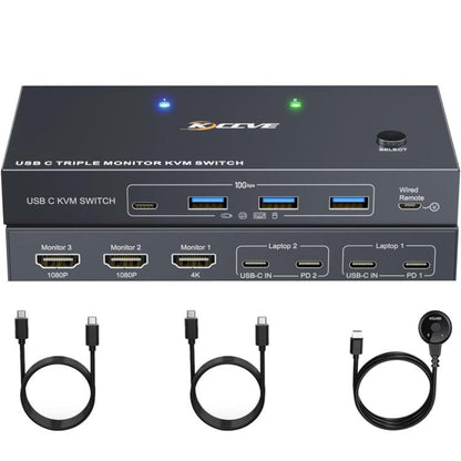 KCEVE KC-KVM203TCC USB 3.2 Dual Monitor 4K 60Hz KVM Switch - Switch by buy2fix | Online Shopping UK | buy2fix